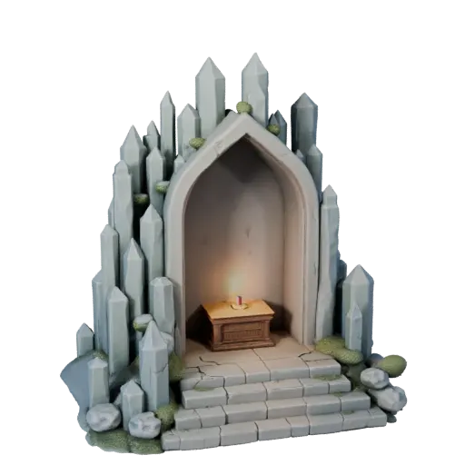 Red Arcane Village · crystal altar shrine interior